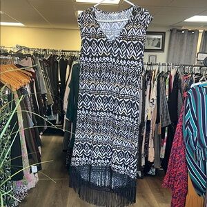 Black and White Patterned Fringe Dress